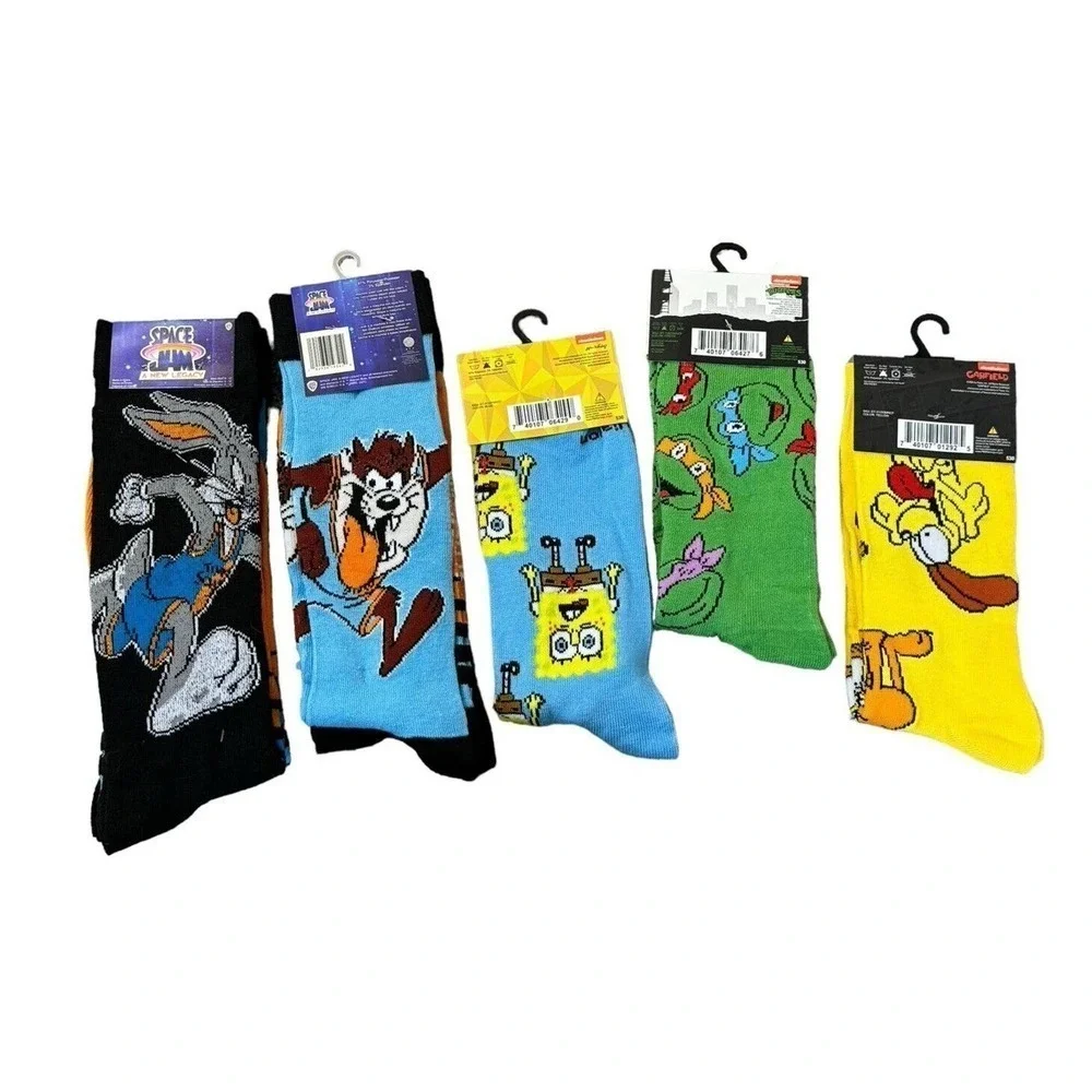 Odd Sox Novelty Crazy Socks Space Jam TMNT Garfield Sponge-bob Mens Sz 6-12 Crew